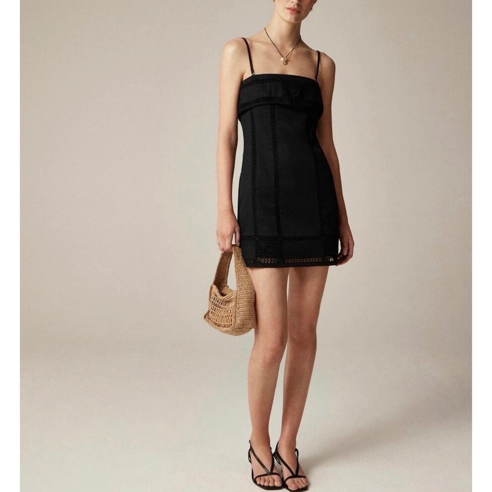 J.Crew Black Crochet Lace Mini Dress Sleeveless CL647 NWT Size 14